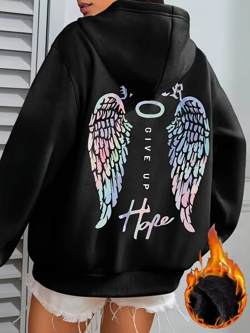 

2025 осенне-зимняя женская толстовка с рисунком крылатого цвета, уютная флисовая подкладка, длинная элитная роскошь для мужчин и женщин, топ Y2k