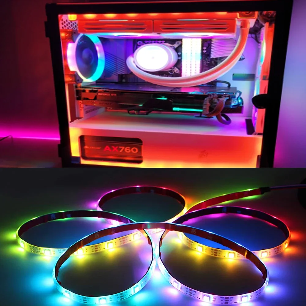 WS2812b ARGB LED Strip Light Addressable Rainbow Light Digital 5V 3pin Header PC Case Asus Aura Sync RGBIC Fusion MSI Mystic