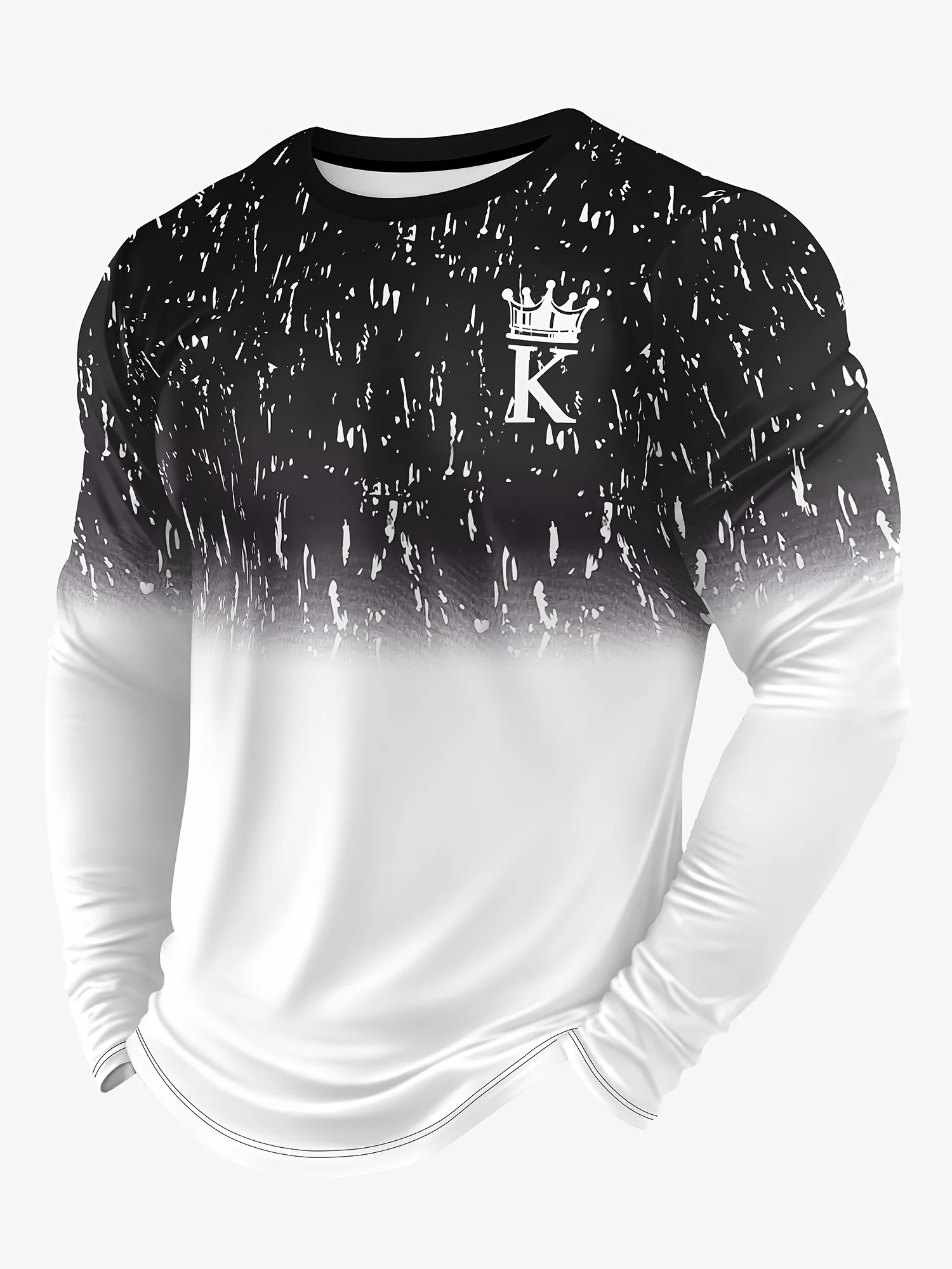 

2025 new summer and autumn long-sleeved round neck men's T-shirt 3D printing color matching trendy casual sports clothes breatha