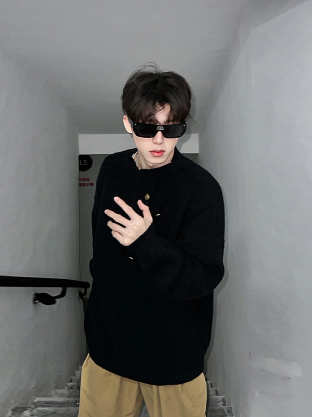 

Мужской вязаный свитер с высоким воротником и пуговицами, зимний, в новом китайском стиле, мягкий, комфортный, из мягкого хлопка, длинный рукав