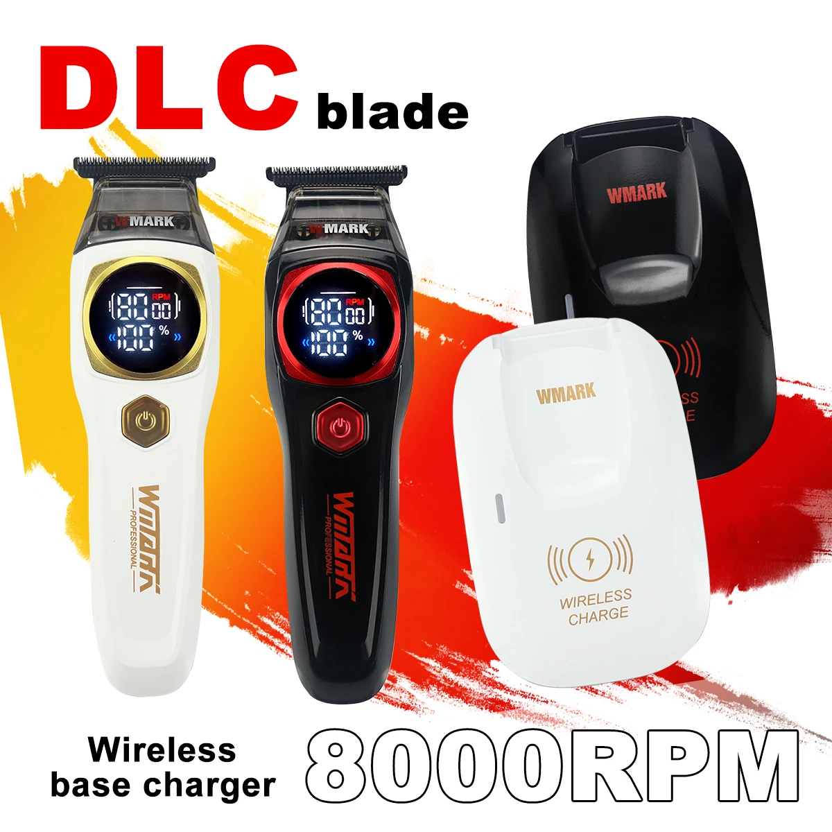 

WMARK NG-8204 Триммер для мужчин DLC Blade T-Blade Zero Gapped 8000 об/мин с беспроводным базовым зарядным устройством Машина для отделки светодиодного дисплея