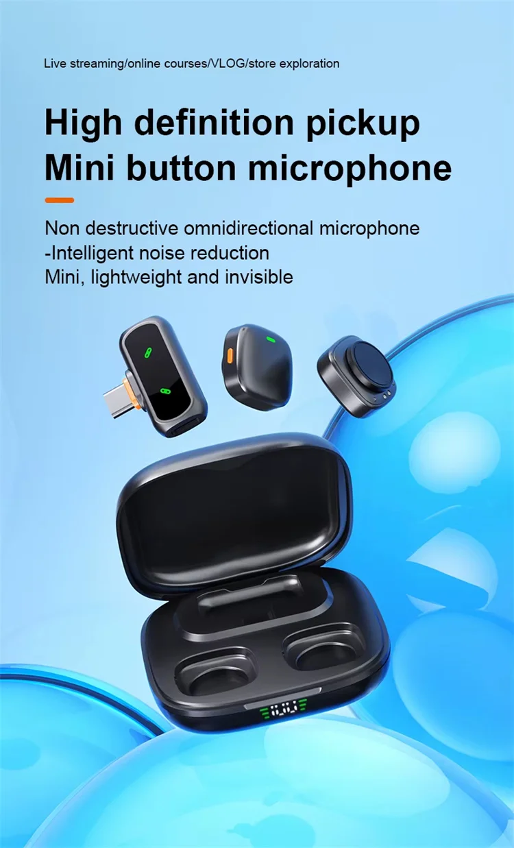Kabelloses Lavaliermikrofon mit Ladehülle, Ansteckmikrofon-Set, Mini-Mikrofon für Videoaufnahmen, für Telefon, Android, Live-Übertragung – Detail 1
