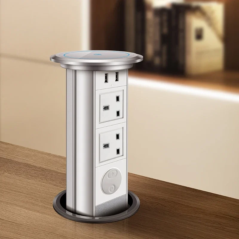 Electric Lifting Socket Counter top Concealed EU standard Automatic Pop Up Outlet Retractable Silver With USB for Home Office