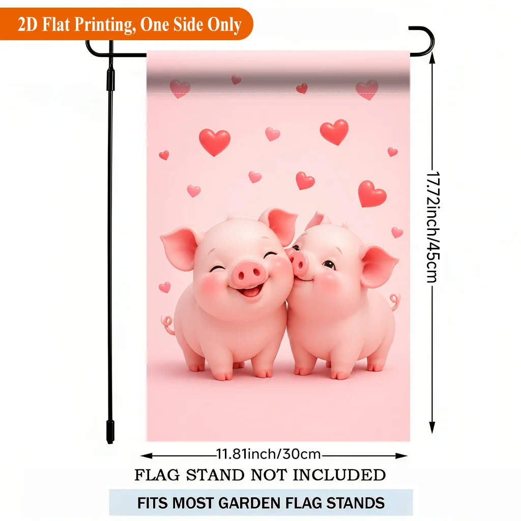 2D Flat Garden Flag 1 Piece, Pink Piggy Express Love Holiday Garden Outdoor Flag, Suitable for Outdoor Home and Yard Holiday Decorations, Valentine's Day, Mother's Day, St. Patrick's Day, Easter, Christmas, Thanksgiving, Halloween,