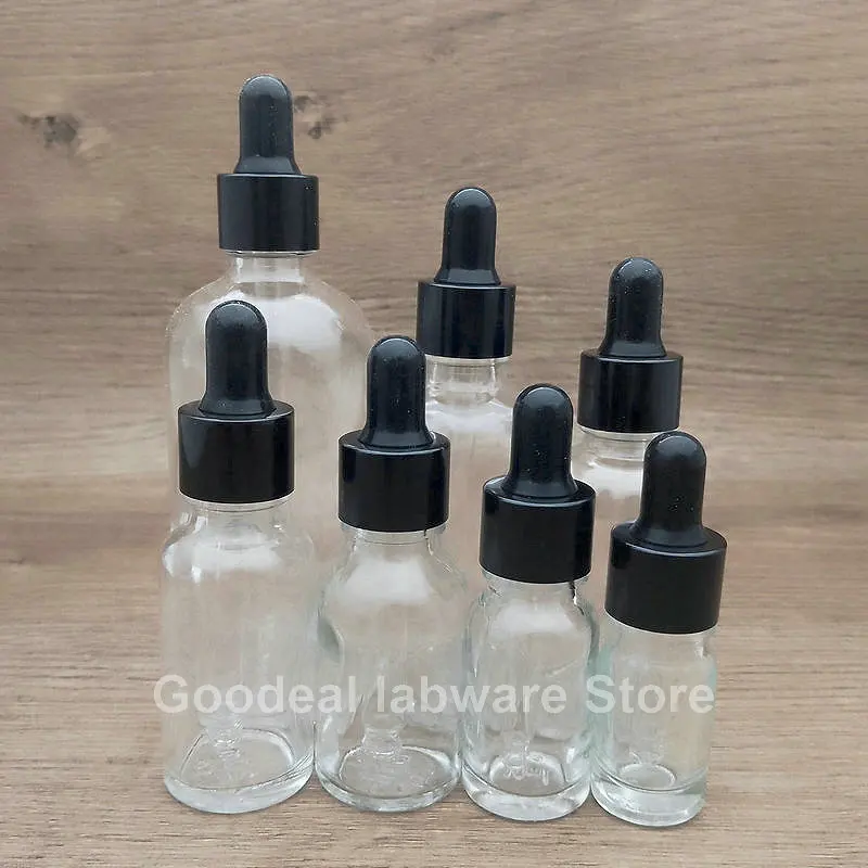 

10pcs 5ml to 100ml clear Glass Dropper Bottle with Black screw cap, Essential Oil Glass pipette vial for Lab experiment