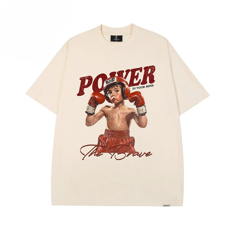 الملاكمة الصبي مطبوعة قصيرة الأكمام تي شيرت الرجال والنساء العلامة التجارية العصرية الشارع الأمريكية الرجعية نصف كم الرياضة اللياقة البدنية المحملة