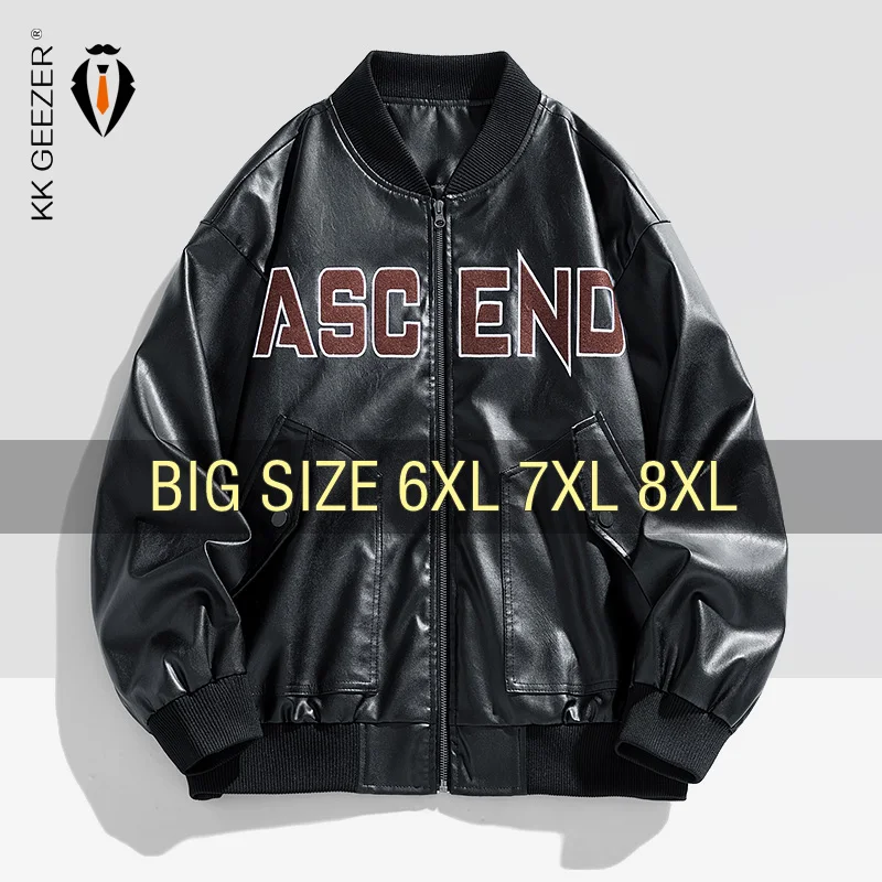 Leather Jacket Men PU Coats Black Baseball Oversize 6XL 7XL 8XL Plus Size Bomber Motorcycle Autumn Camping Casual Male College