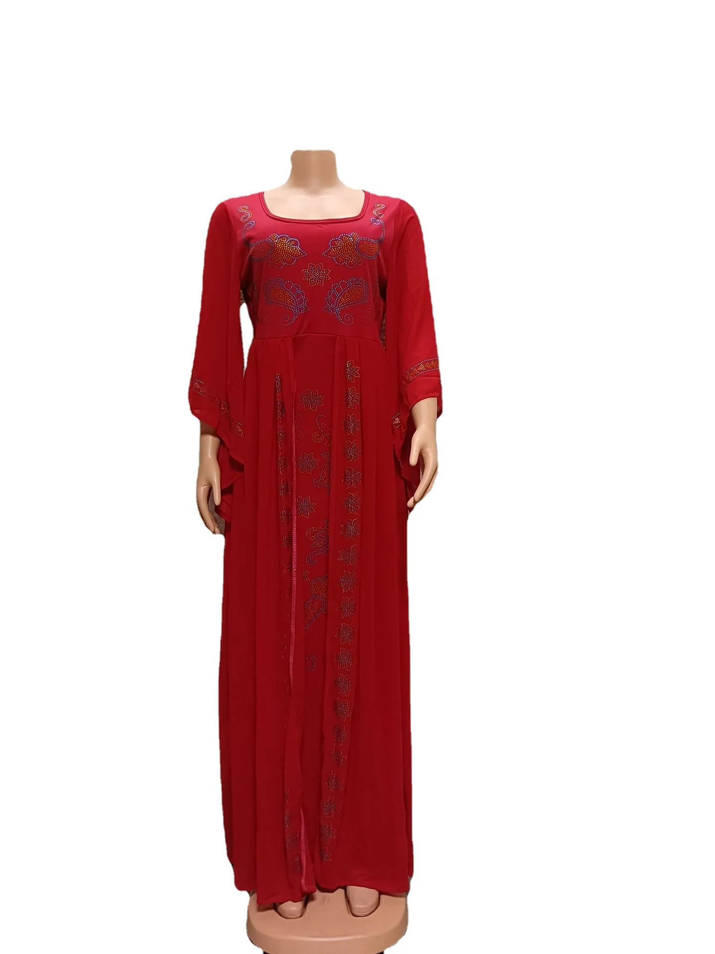 2022 Spring Autumn African Women Half Sleeve Black Red Dark Blue Polyester Long Dress African Robes  African Clothes for Women