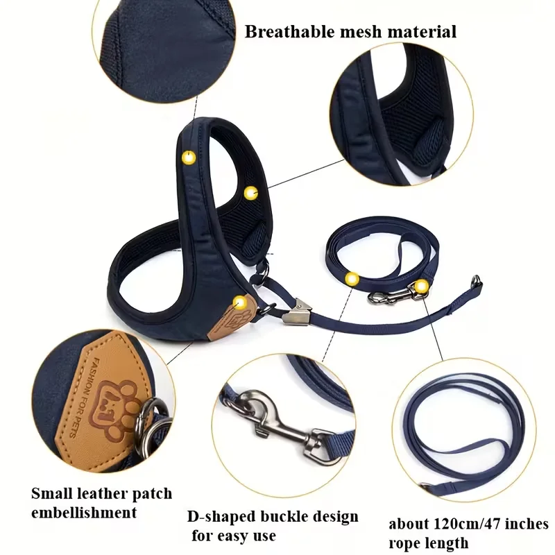 Harness And Leash Set For Small And Medium Dogs For Daily Walking_voghion.com
