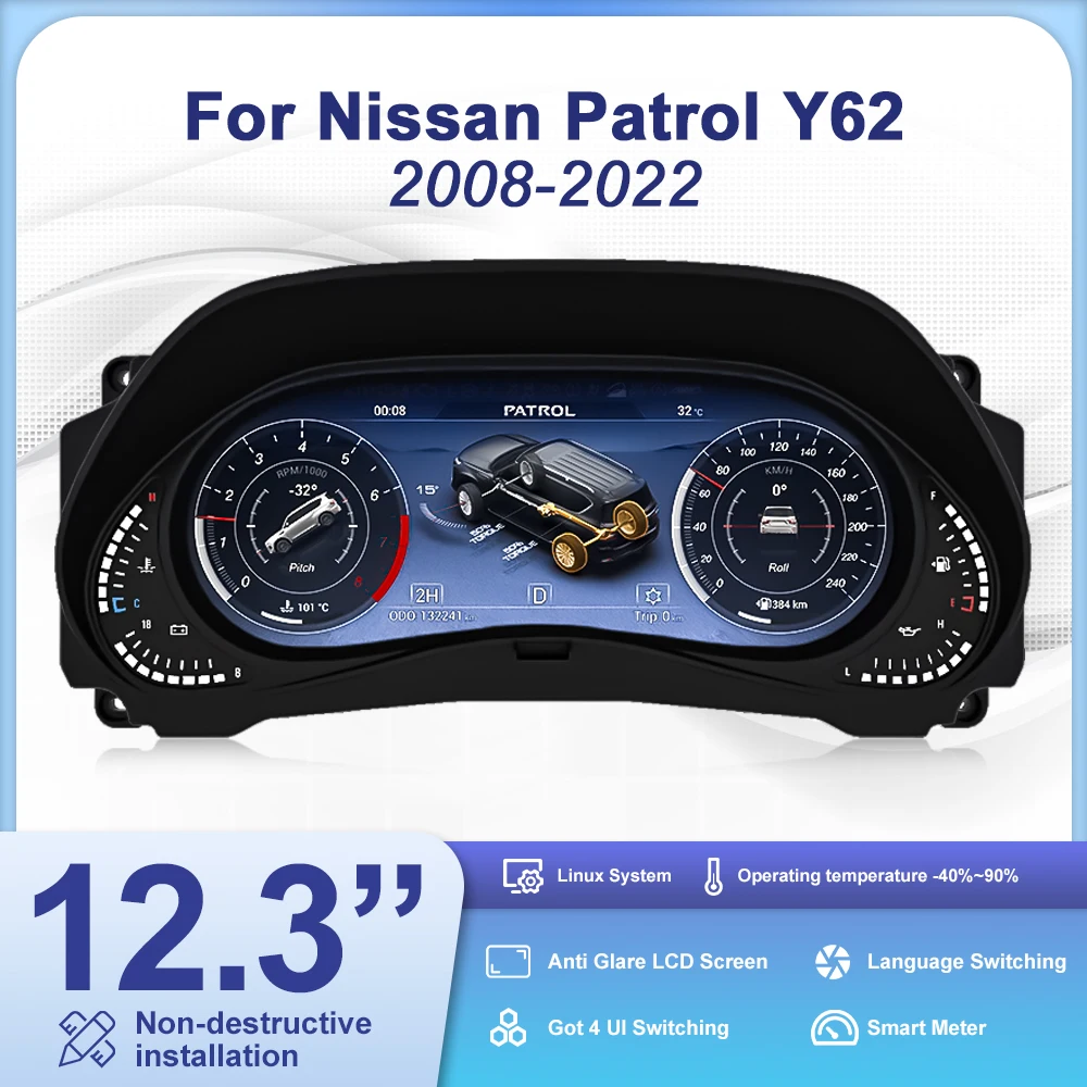 

ЖК-панель приборов для Nissan Patrol Y62 2008-2022: Виртуальный кокпит, цифровая приборная панель, специализированный цифровой дисплей скорости