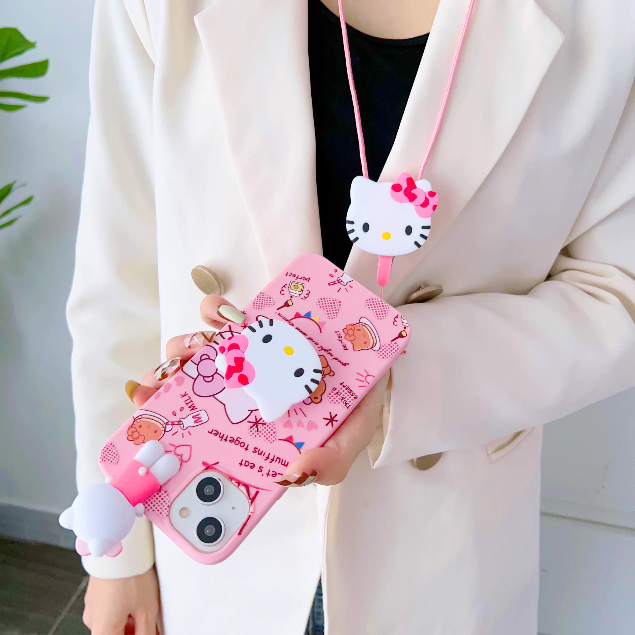 For Samsung Galaxy S7 Edge S8 S9 S10 S20 S21 S22 S23 Plus Ultra S21FE Note 9 10 20 Hello Kitty Phone Case With Holder Rope