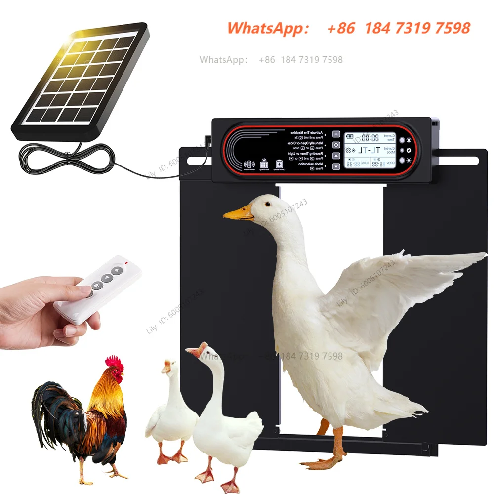 Automatic Chicken Coop Door, Anti Pinch Protection, Large LCD Display Screen, Timer and Light Sensor Mode, Solar Powered Automat