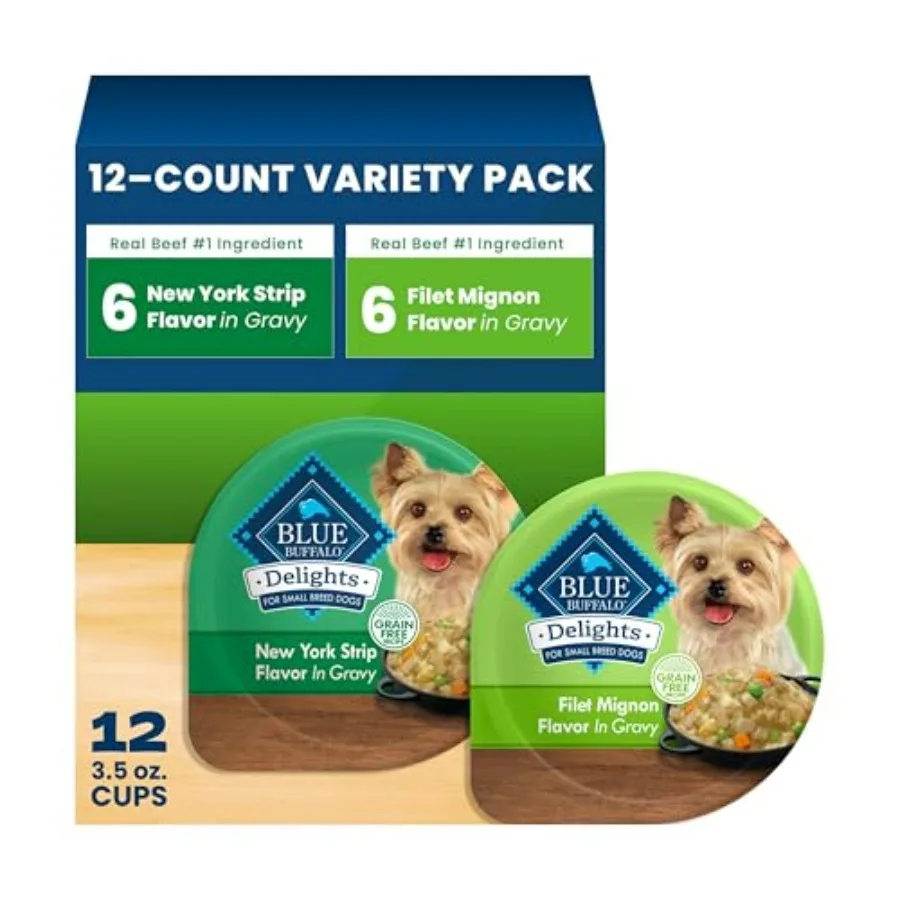 

Delights Variety Pack Natural Grain Free Wet Dog Food for Small Breed Dogs Filet Mign Flavor and Flavor in Gravy with Natural I