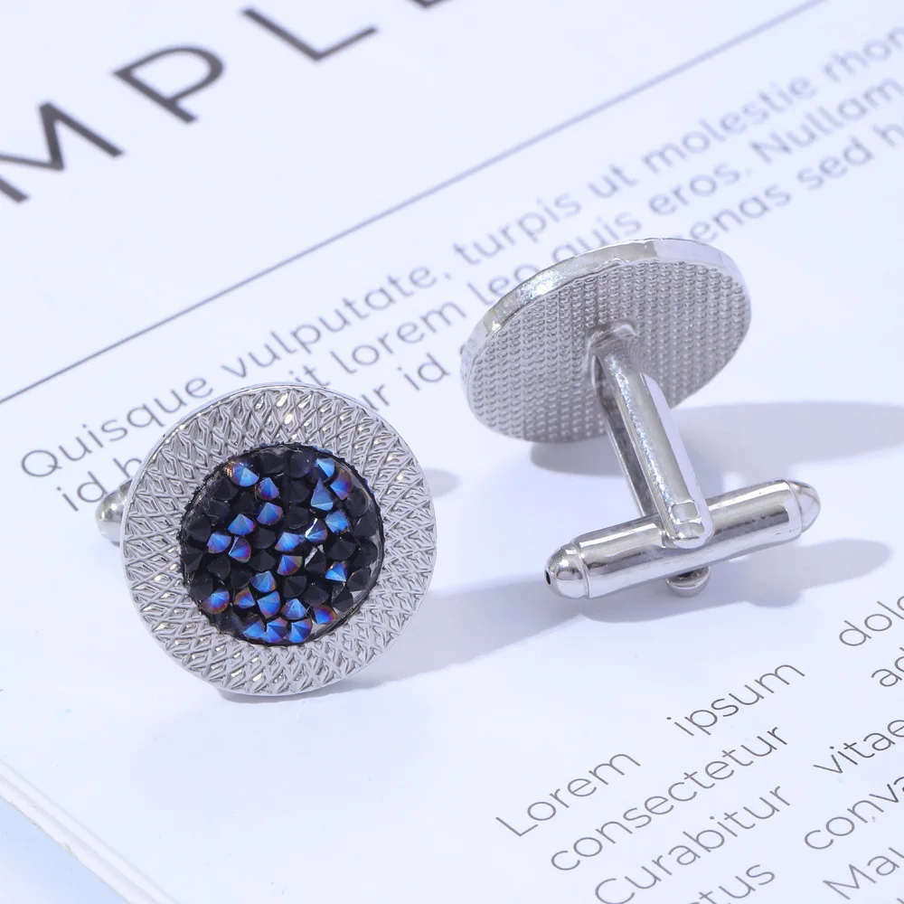 New Fashion Versatile Creative Round Diamond Set Crystal Agate Cufflinks Shirt Button Sleeve Studs Wholesale Accessories Gifts