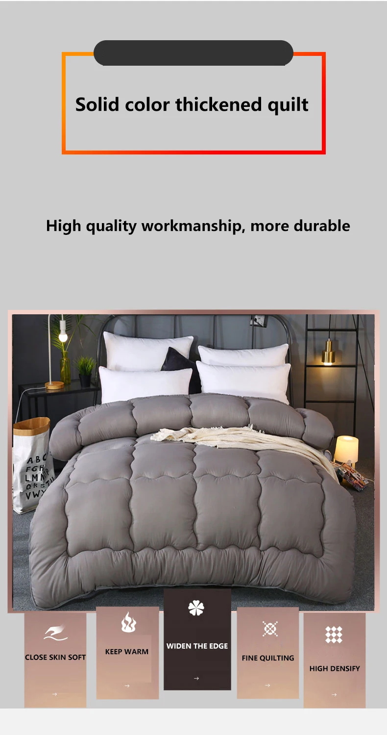 Graue Dicke Gesteppte Winter-Hotelbettdecke Queen King Weiche Winterdecke Sehr Warm 220x240 Steppdecke – Detail 1