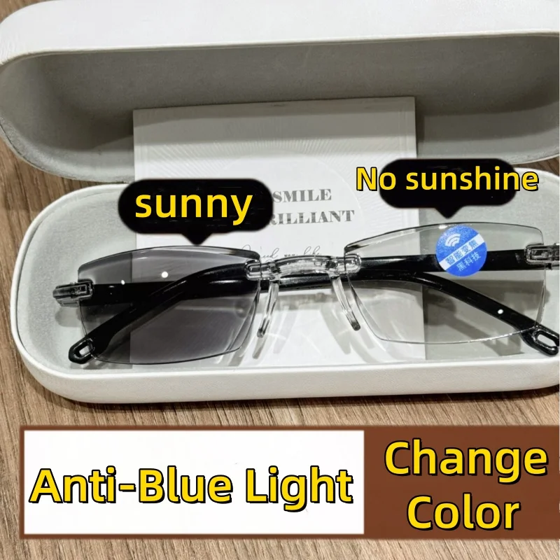 Y2K Glasses Color-Changing Anti-Blue Fashion Glasses Rimless Cutting Edge Ultra-Light Glasse Summer Gift