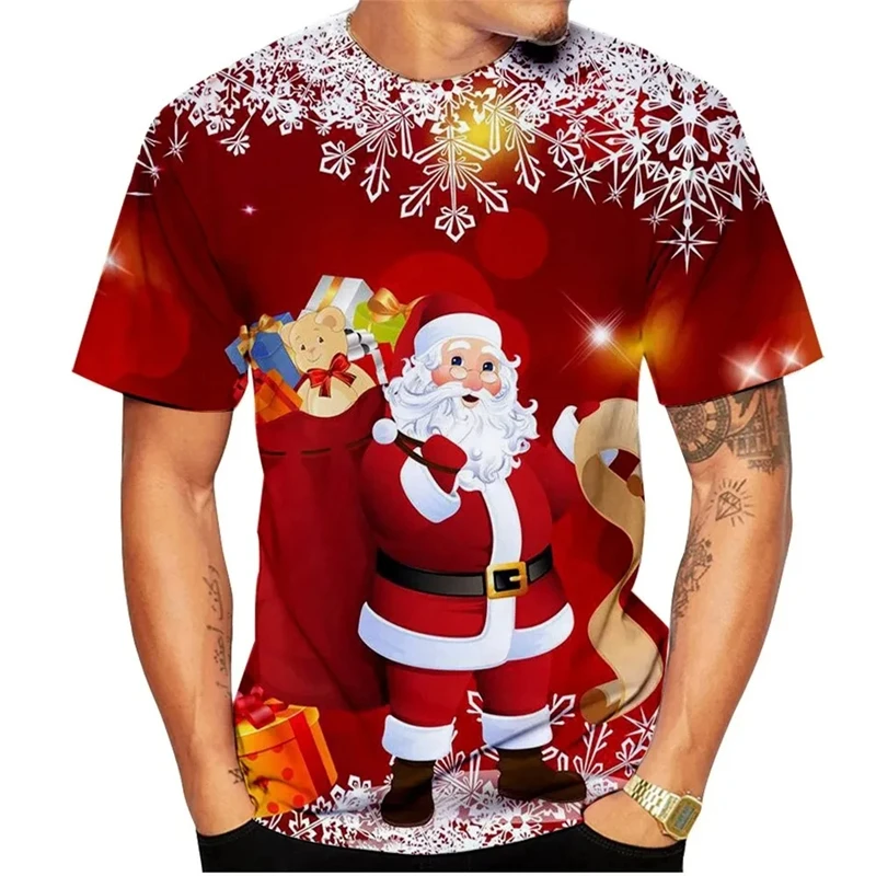 Funny Christmas T-shirt 3d Printed Santa Claus Oversized Tops y2k Tops Men Navidad TShirts Vacation Casual Harajuku Men Clothing