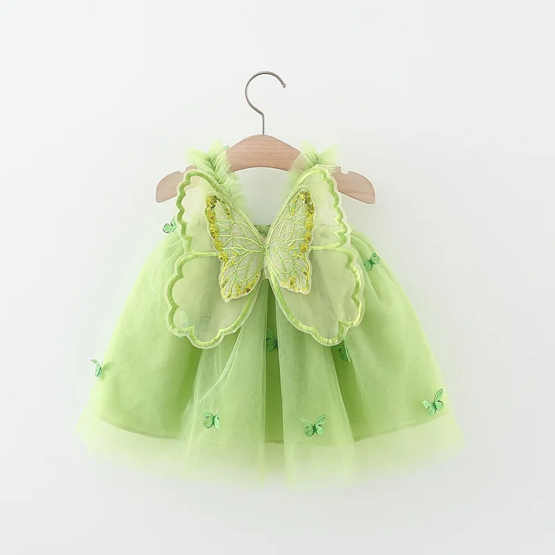 Summer Baby Girl New Dress Sweet Butterfly Mesh Strap Back Big Wings Princess Dress Suitable for 0-3 Year Old Babies