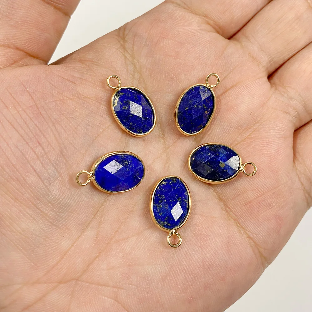 Natural Oval Shape Faceted Stone Pendant Tiger Eye Quartzs Connector Charms For Jewelry Making Bracelet Earrings Necklace DIY