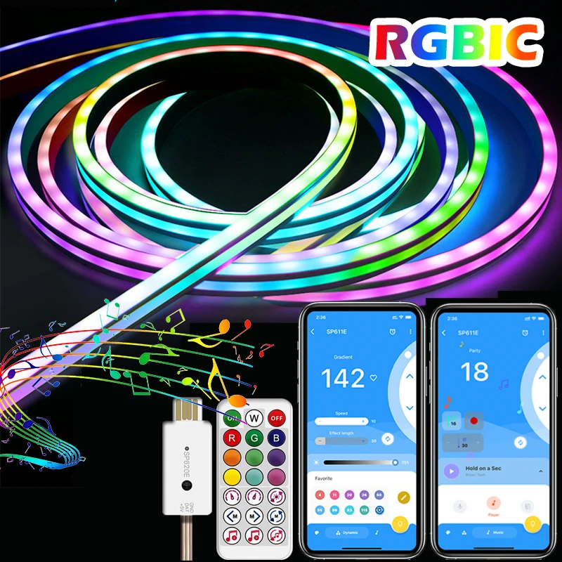 

RGBIC Bluetooth Light Strip USB 2.4GHz Remote Control and APP Control Light Strip for Family Bedroom Livingroom Party Decoration