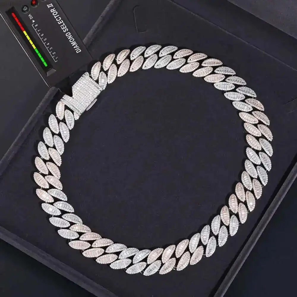 

Pass Diamond Tester 2 Tones 20mm Buguette Vvs Moissanite Cuban Chain Luxury 925 Silver Heavy Hip Hop Jewelry Cuban Link for Men