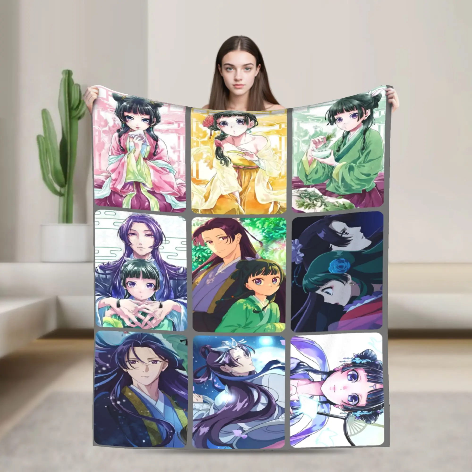 The Apothecary Diaries Anime Flannel Throw Blankets Maomao Jinshi Blankets for Bed Office Super Warm Bedding Throws