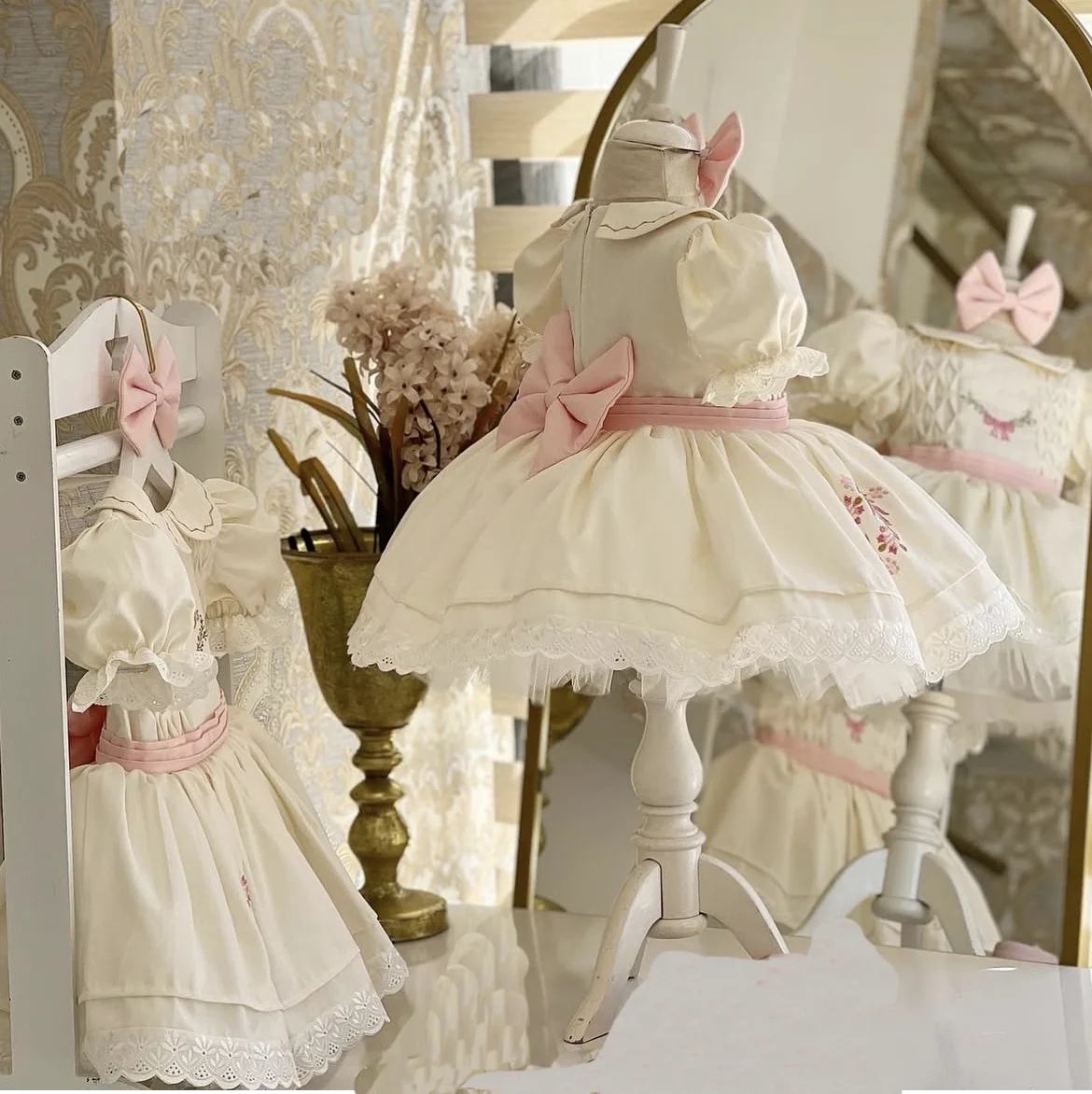 0-12Y Baby Girl Summer Flower Embroidery White Vintage Princess Ball Gown Dress for Party Eid Birthday Photography Casual B86