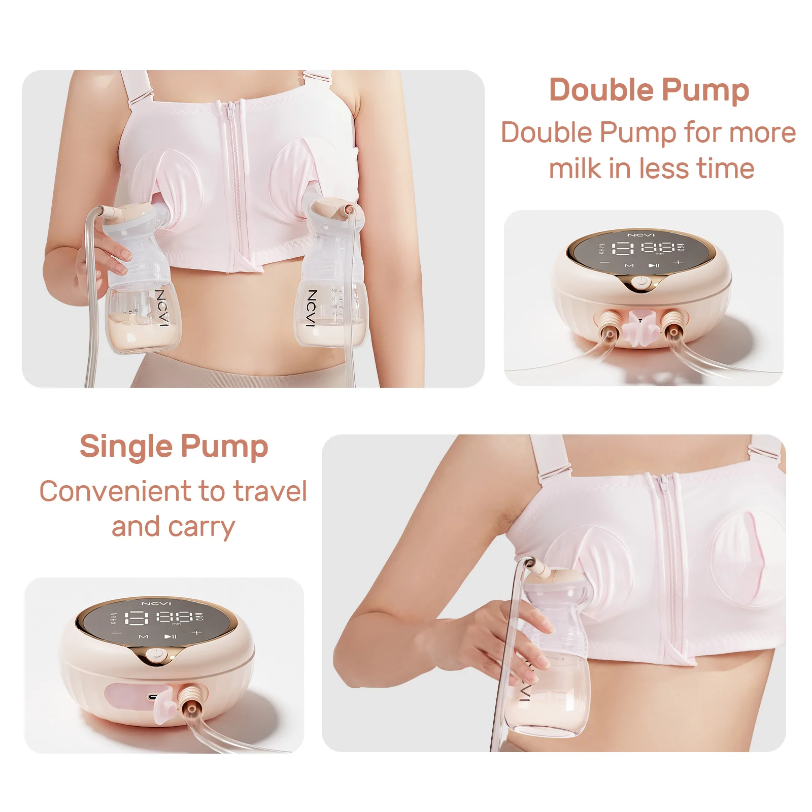 NCVI Electric Breast Pump, with 4 Modes & 9 Levels,Anti-Backflow Pump with 2 Size Flanges, Touch Panel, LED Display, Ultra-Quiet