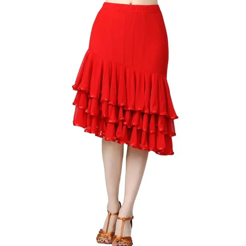 652F Latin Flamenco Dances Party Irregular Long Swing Mesh Skirt Ballroom Dance Skirt