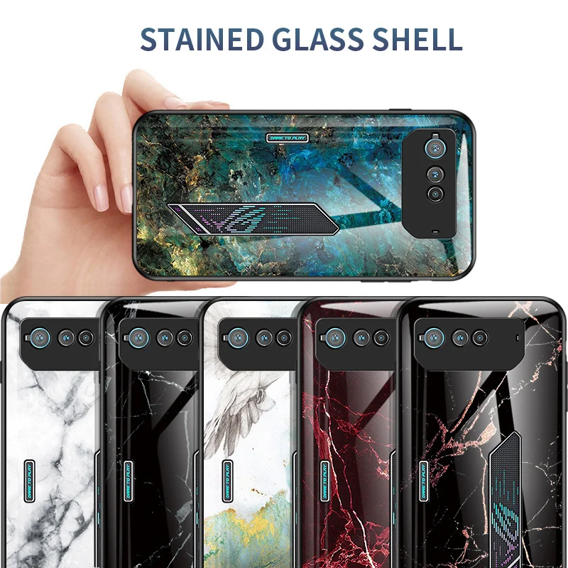 For Asus ROG Phone 6 6D Case Shockproof Marble Grain Tempered Glass Hard Back Cover Case Soft Bumper for Asus Rog Phone 6D 6 5G
