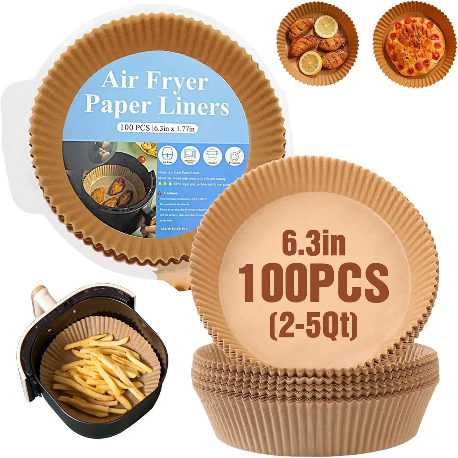 

Disposable Air Fryer Paper Liners, 100 Pcs Round Non-Stick Parchment Paper, Oil-proof,Water-proof Cooking Baking Roasting Filter