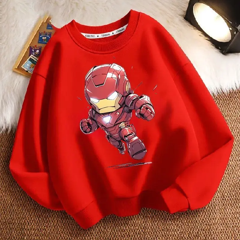 Suéter de moda informal holgado de manga larga grueso con cuello redondo de Marvel Iron Man de Anime bonito y fresco para niños primavera y otoño