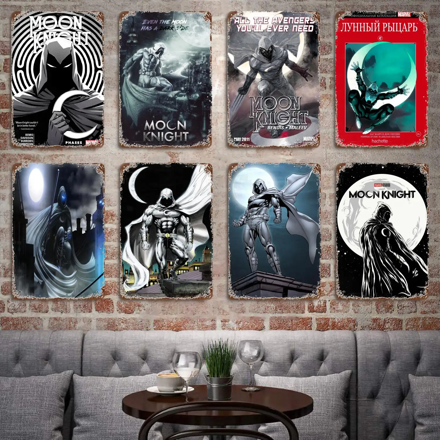 Comics Moon Knight - Close-Up Poster Vintage Tin Sign Metal Sign Decorative Plaque for Pub Bar Man Cave Club Wall Decoration