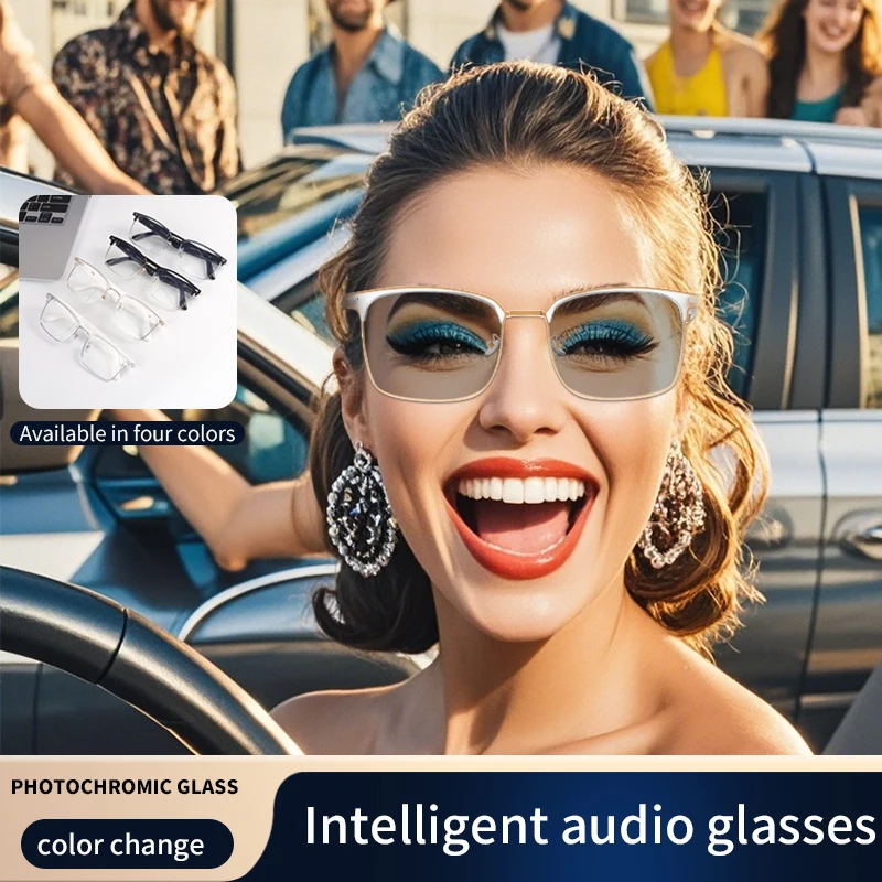 Fashion Bluetooth Glasses Smart Glasses Business Style Listening Music Talking Sunglasses Photochromic Lenses Protect Eyes