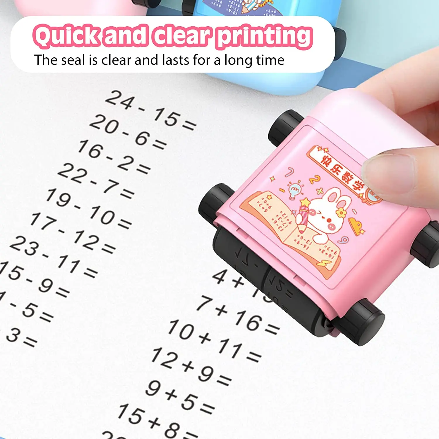 2 In 1 Addition and Subtraction Teaching Stamps for Kids Double-Head Roller Math Stamp Roll Within 100 Teaching Digital Stamp