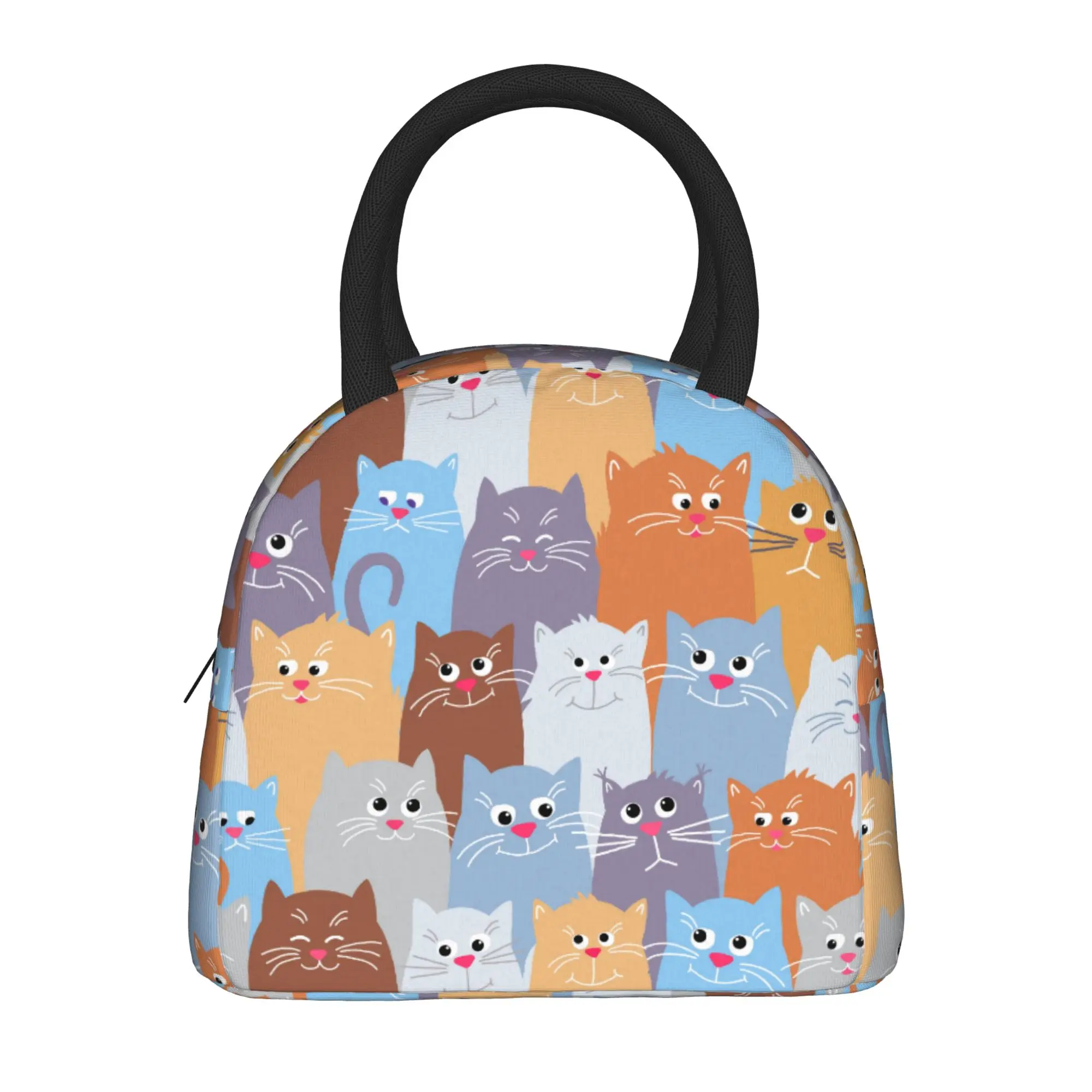 Cat Pattern Lunch Bag Colorful Funny Animal Picnic Lunch Box For Unisex Leisure Print Thermal Lunch Bags Insulated Cooler Bag