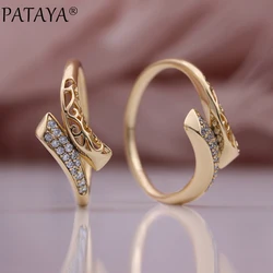 PATAYA New Natural Zircon Metal Hollow Rings 585 Rose Gold Color Women Modern Fashion Jewelry Creative Unique Lovely Rings