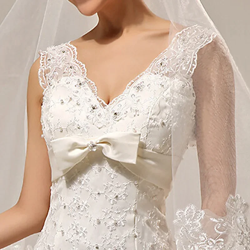 Weiß Kathedrale Hochzeit Schleier Eine Schicht Klassischen Brautkleid Schleier Appliques Spitze Rand Kein Kamm Hochzeit Zubehör