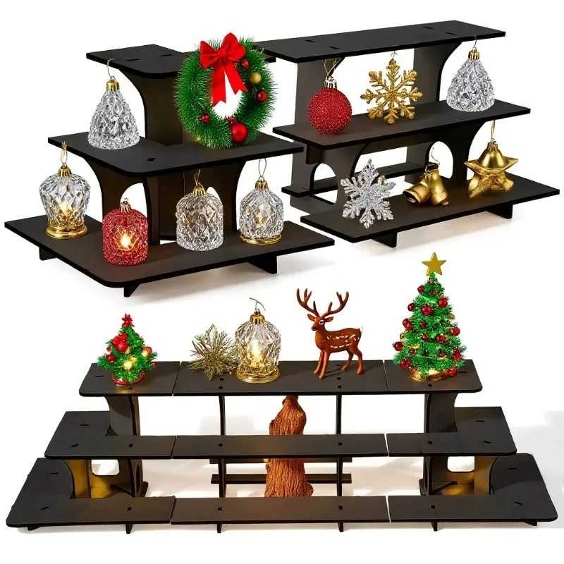 1Set Giant Spliced 3-Tier Wooden Display Stand Corner Tabletop Display Base Portable Craft Shows Farmers Market Holiday Display