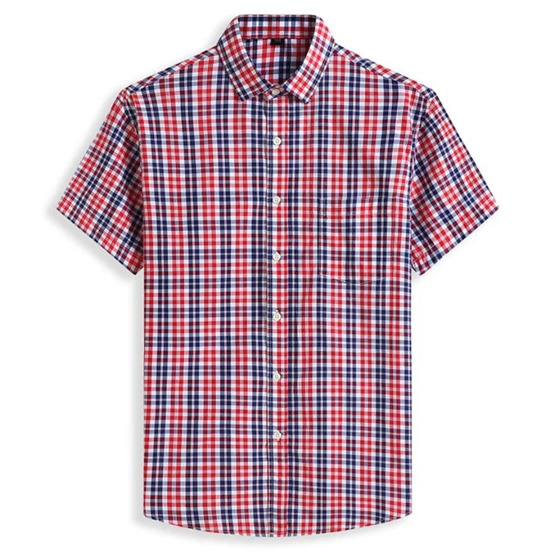 100% Cotton 5XL 6XL 7XL 8XL 12XL Men\'s Plus Size Shirts Fashion Casual Classic Style Comfortable Plaid Short Sleeve Shirt Male