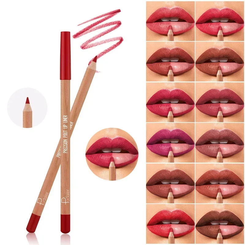 Pudaier Sexy Matte Lippenstift Potlood Waterdicht Blijvende Lip Liner Pen non-stick Cup Lipliner Contour Potlood Schoonheid Make-Up 12 st set