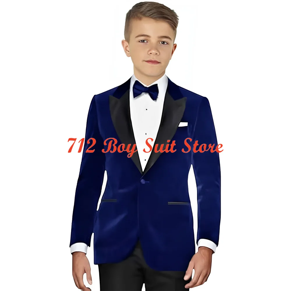 Boys Velvet Tuxedo Suit Formal 2 Piece Set Kids Outfit Slim Fit Boy Suits for Wedding Christmas Party