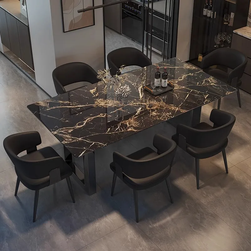 

Light luxury marble dining table simple rectangular household dining table and chair combination small apartment