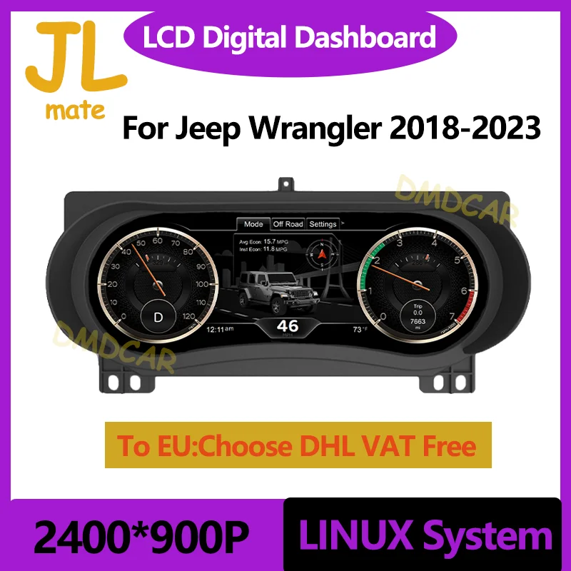 12.3 Inch Car Digital Dashboard Cluster Speedmeter Display LCD Instrument panel Screen CockPit For Jeep Wrangler 2018-2023