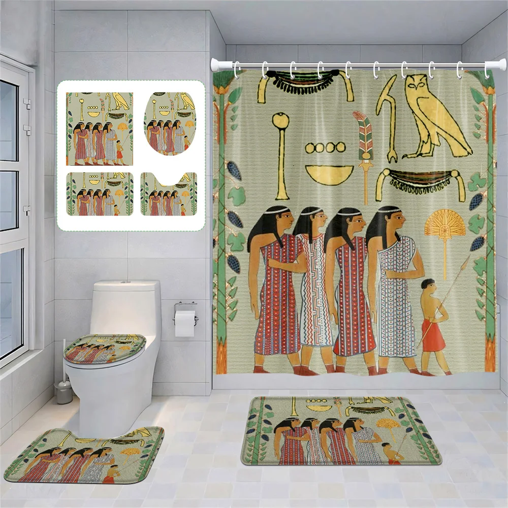 Home shower curtains bathroom Decora waterproof fabric non-slip bath mat water absorption curtain Modern Nordic Egypt pharaoh