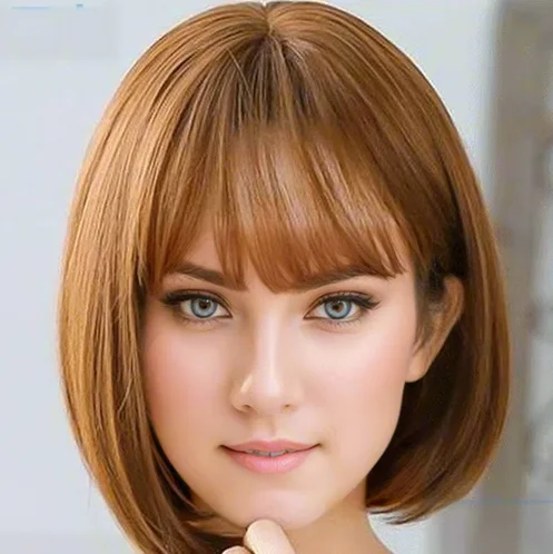 12-Inch Ombre Bob Synthetic Wig With Bangs For Women - Heat Resistant, Straight Short Hair For Everyday Wear