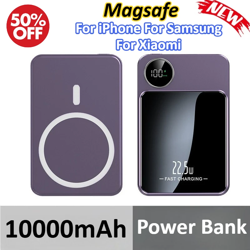 

10000mAh Magnetic Wireless Power Bank 22.5W Fast Charging For iPhone For Samsung For Xiaomi Portable External Battery
