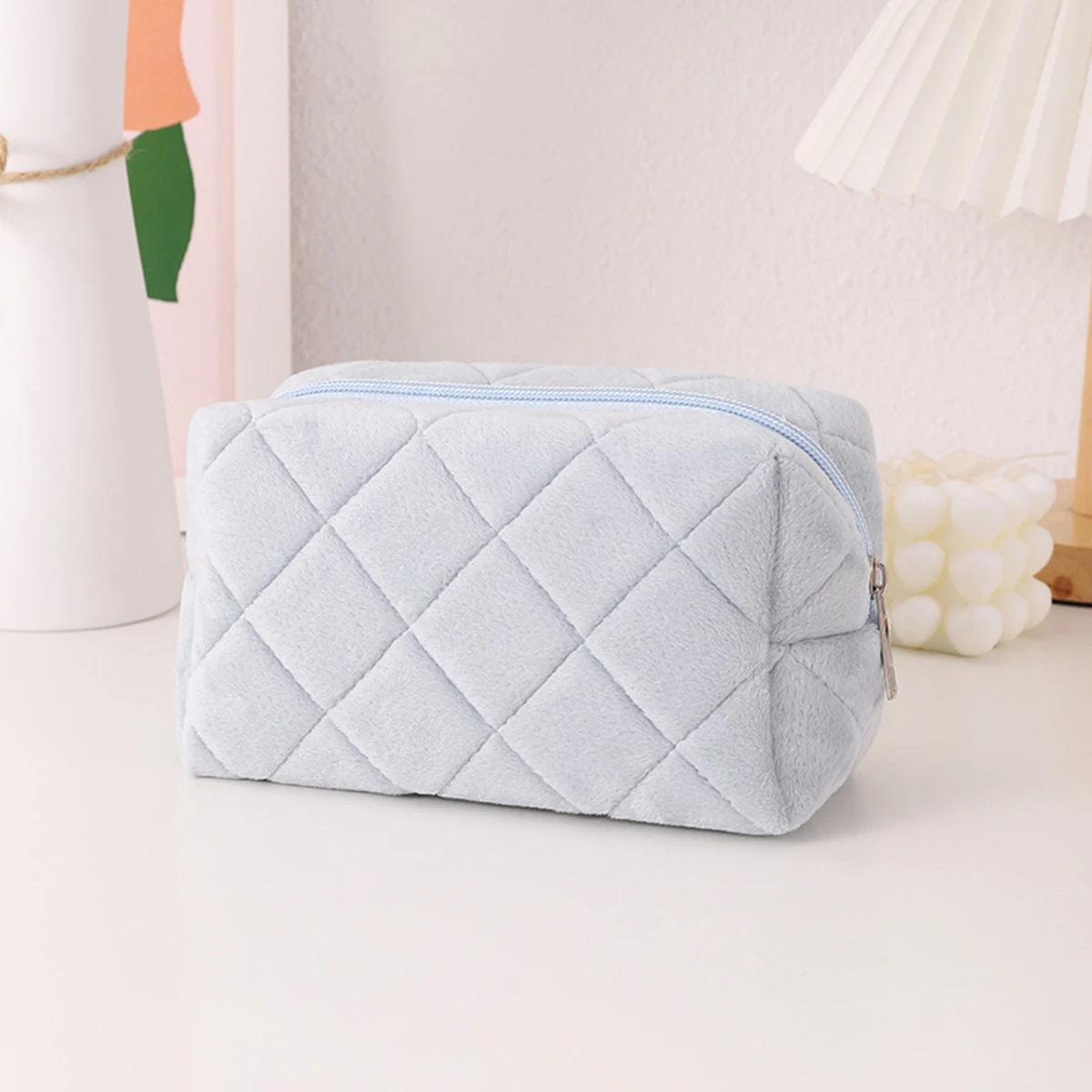 1 Beautiful Plush Zipper Pencil Case Macaron Color Large Capacity Foldable Stationery Pouch For School Students Desktop Organize
