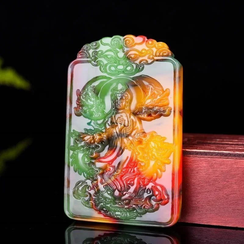 Natural Chinese Jade Color Hand Carved Riding Dragon Guanyin Fashion Boutique Jewelry Men's and Women's Guanyin Necklace Gifts