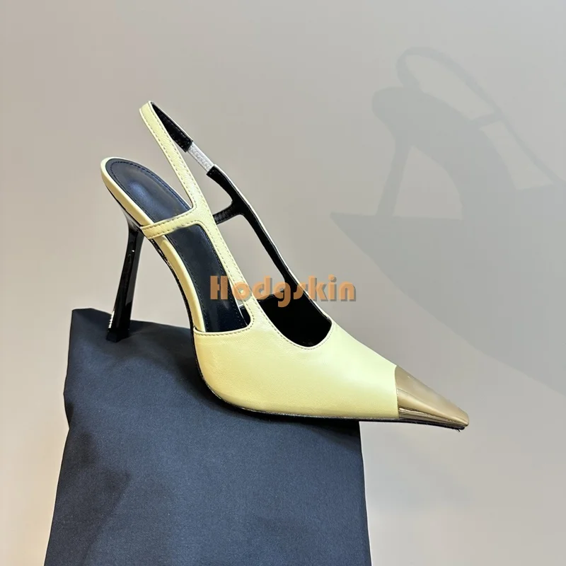 

Yellow Sexy Satin Slip-on Stilettos Pumps Retro Elastic Band Thin High Heels Sandals Women 2024 Autumn Elegant Luxury Shoes